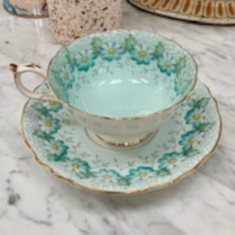 Vintage Double Warrant Mark 1939-49 Paragon Teacup and Saucer Margot Light Blue
